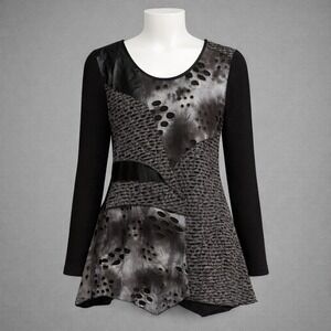 Adore Tunic Top Womens Size L Patchwork Tunic‎ Black Rib Sleeve Cotton Grunge
